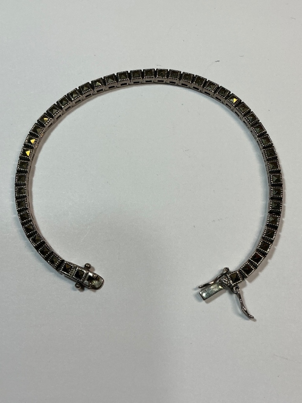 Sterling Silver Tennis Bracelet with Marcasite. 7.5 inches long